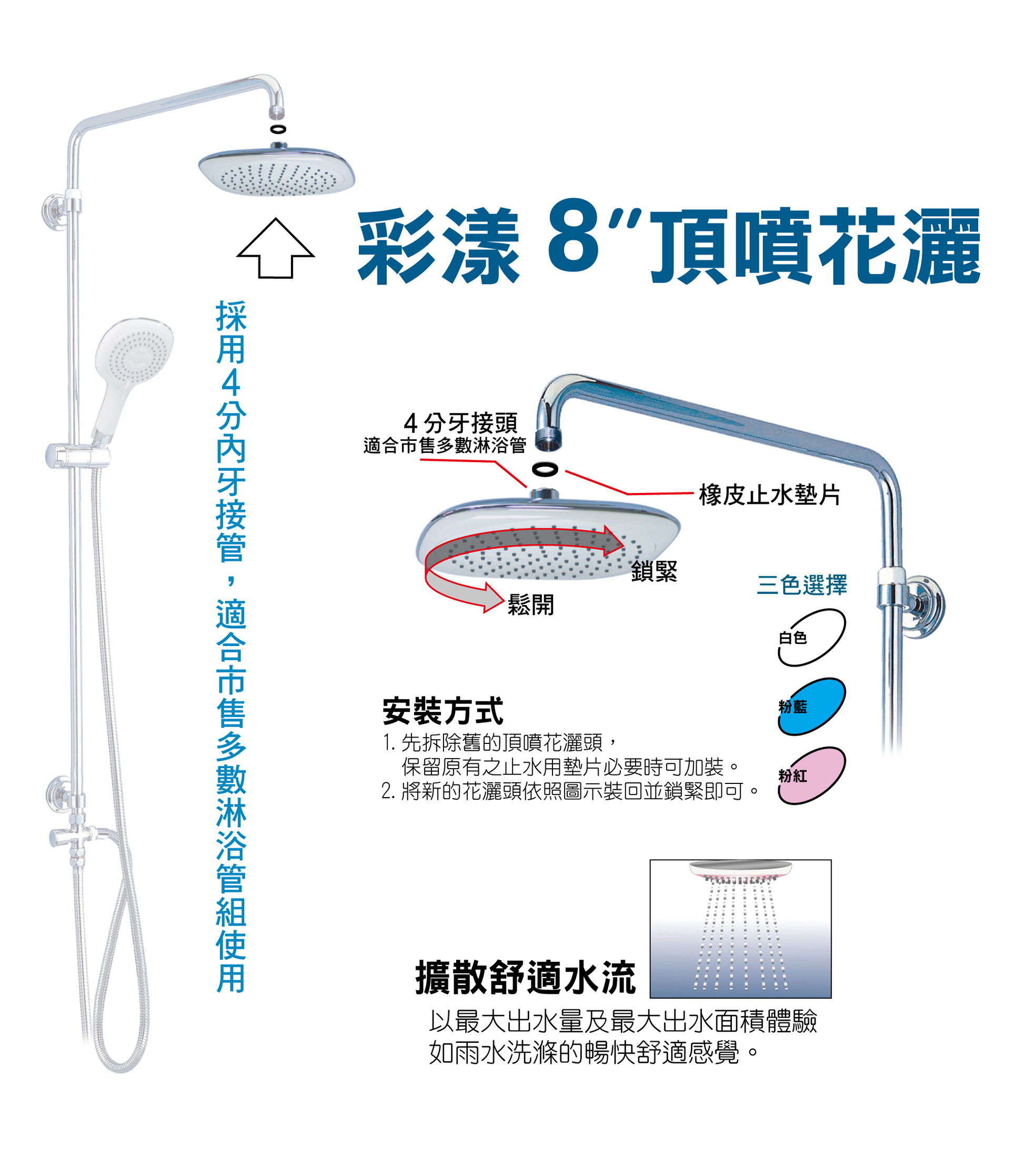 彩漾8吋頂噴花灑-(混色)